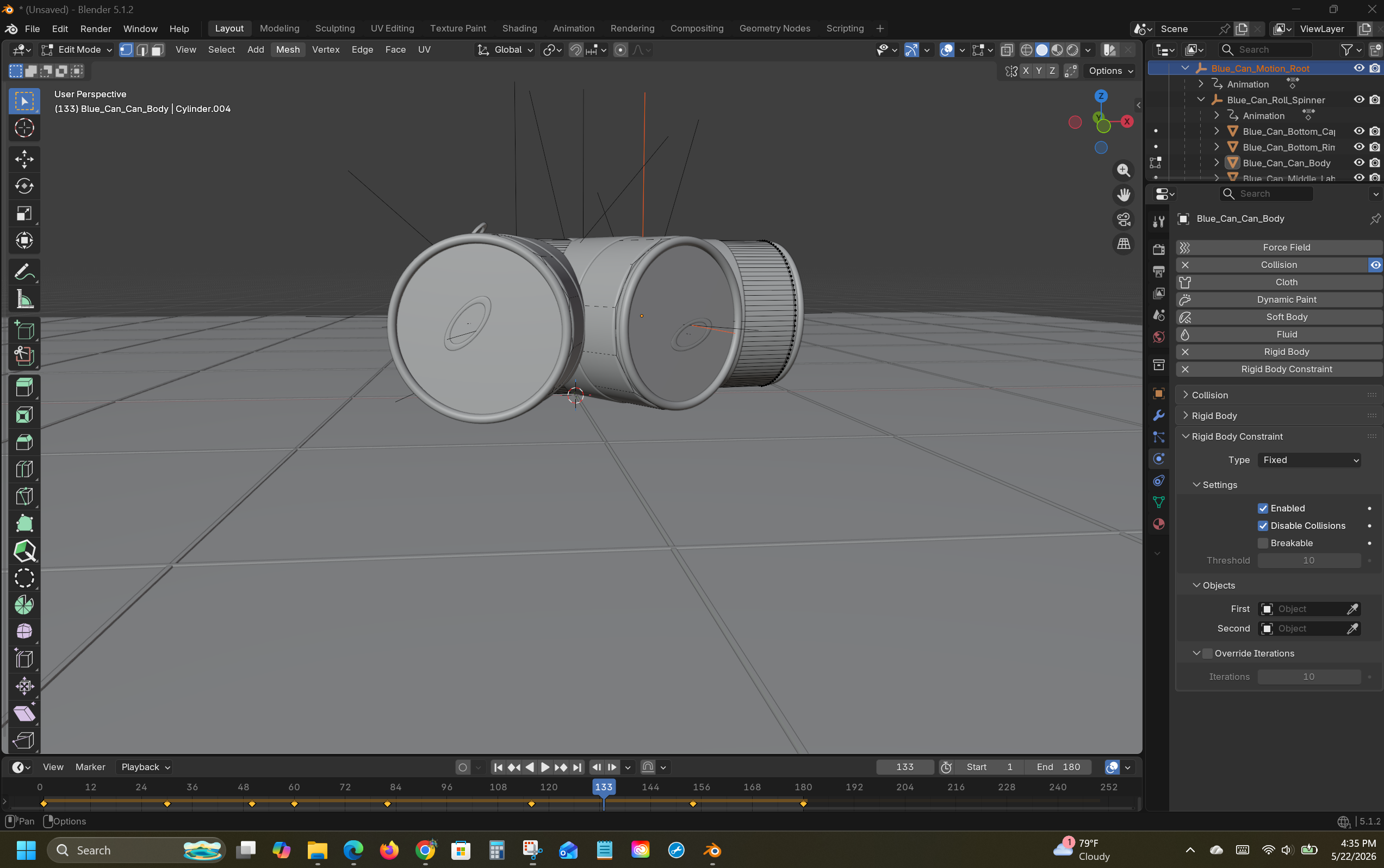 Close-up render of the drink can in the Blender scene
